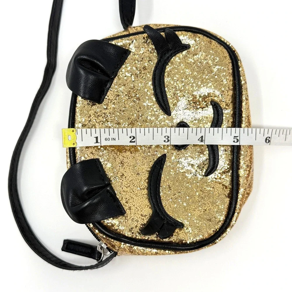Cat &‎ Jack Cat Face Crossbody Purse Gold Glitter Black Small